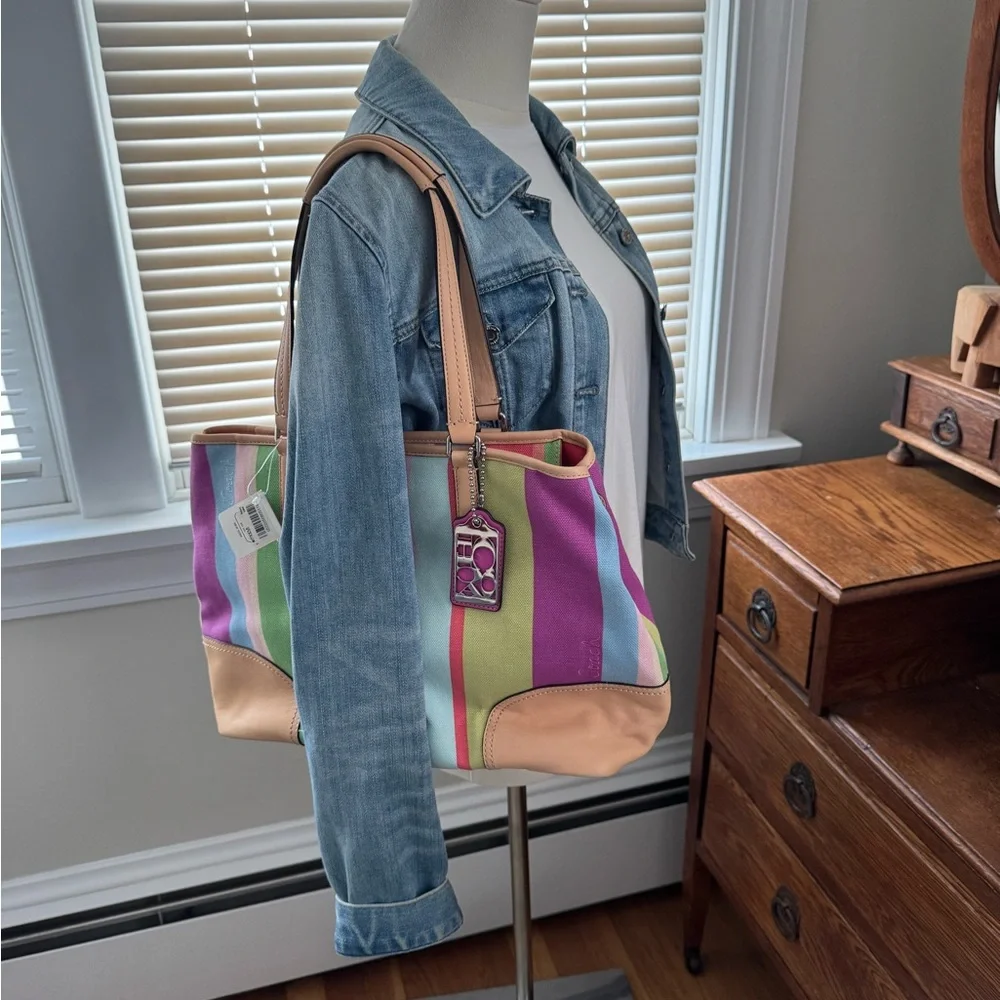 Coach Legacy Hampton Multicolored Stripe Canvas Medium Tote NWT